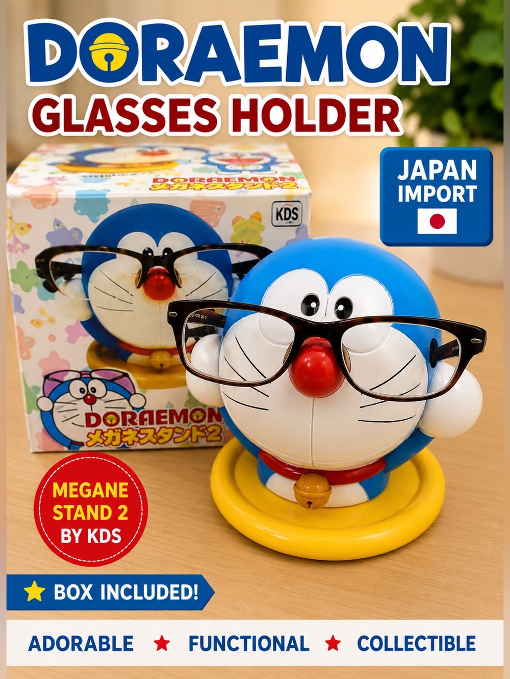 Doraemon Megane Stand 2 Glasses Holder Figure w/ Box | Japan Import KDS Anime